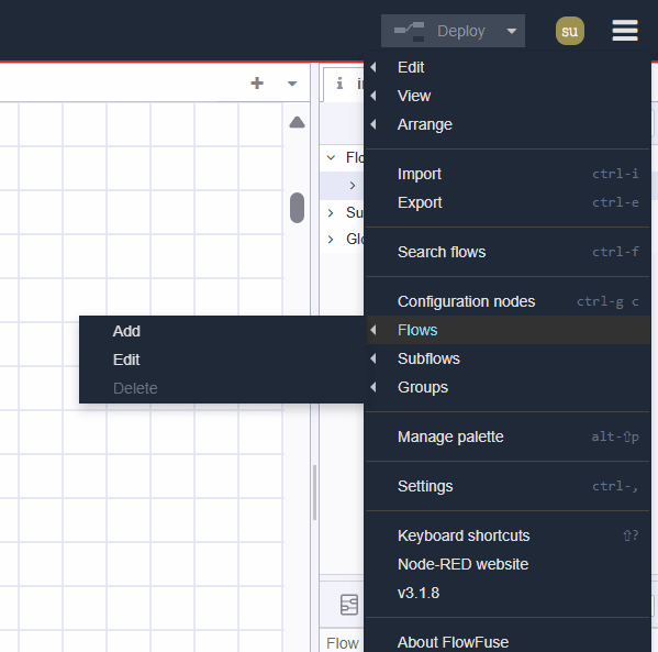 Flows option of the main menu's options Flows option of the main menu's options